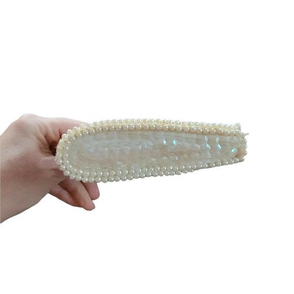 Bags By Debbie Cream Clutch Purse Vintage Iridescent Sequin Grey Beading Wedding - Picture 4 of 12